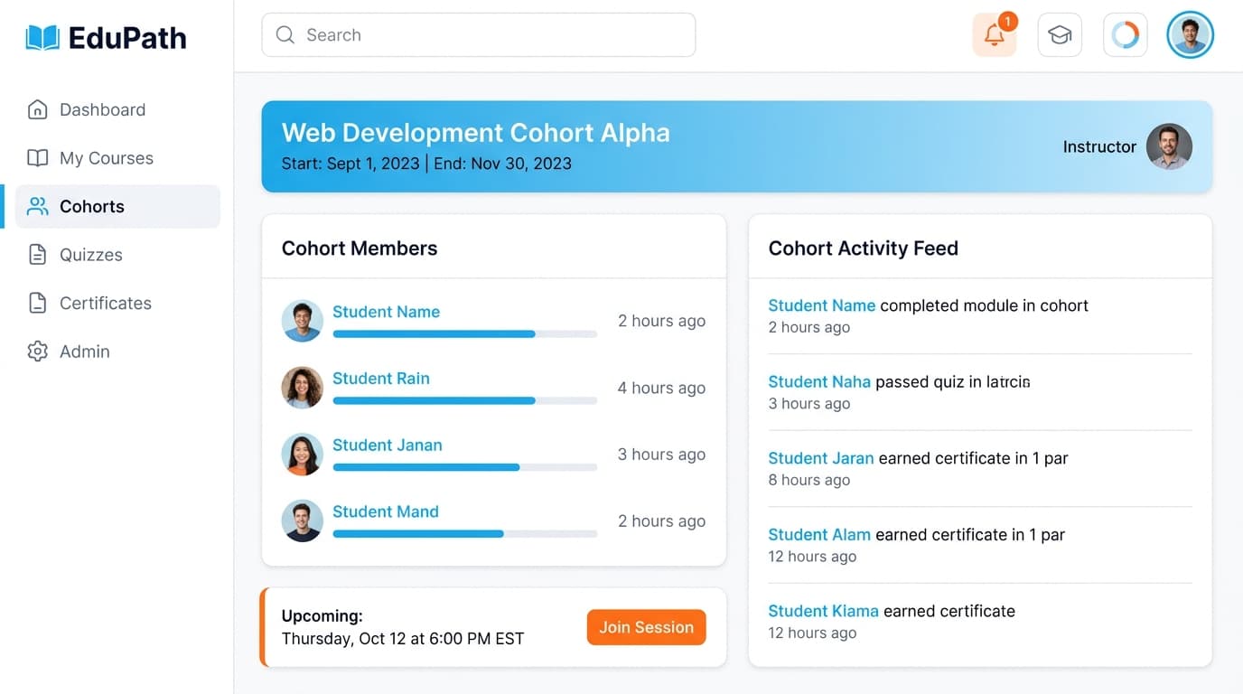 Cohort catalog and enrollment landing