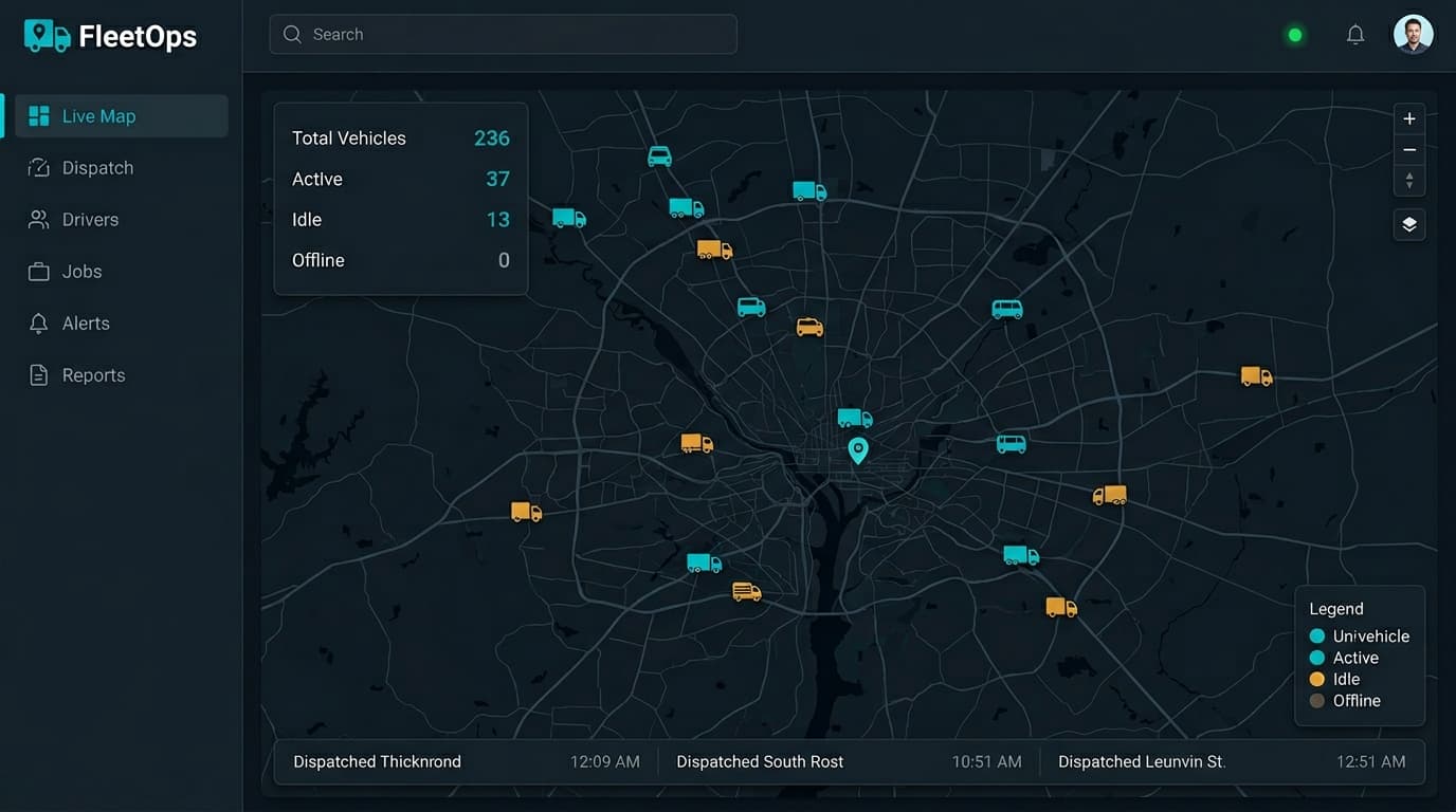 Live fleet map with vehicle status