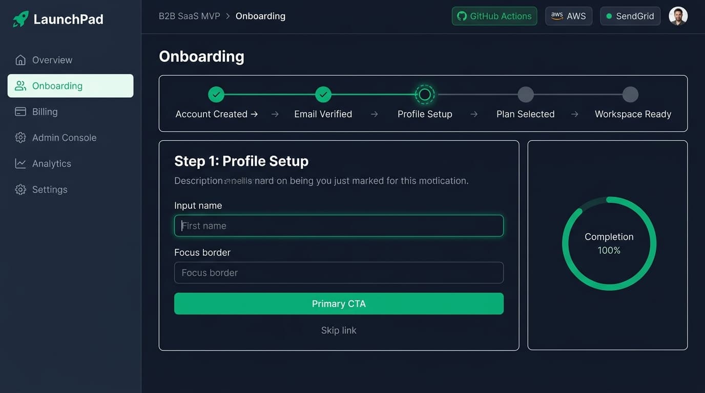 Guided onboarding with progress steps