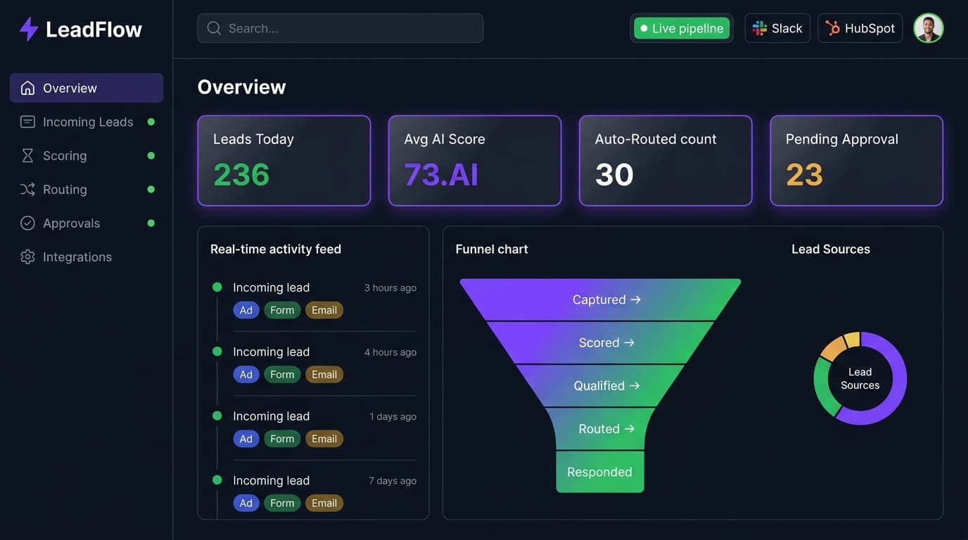 Pipeline overview with live KPIs